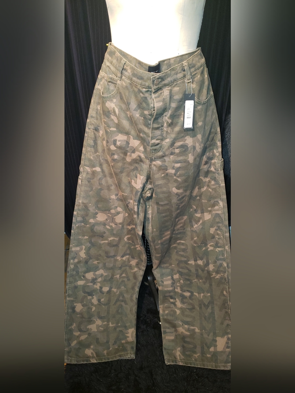 BNWT Marc Jacobs Army Green Camo Wide Leg Fly Button Up Denim Cargo Pants